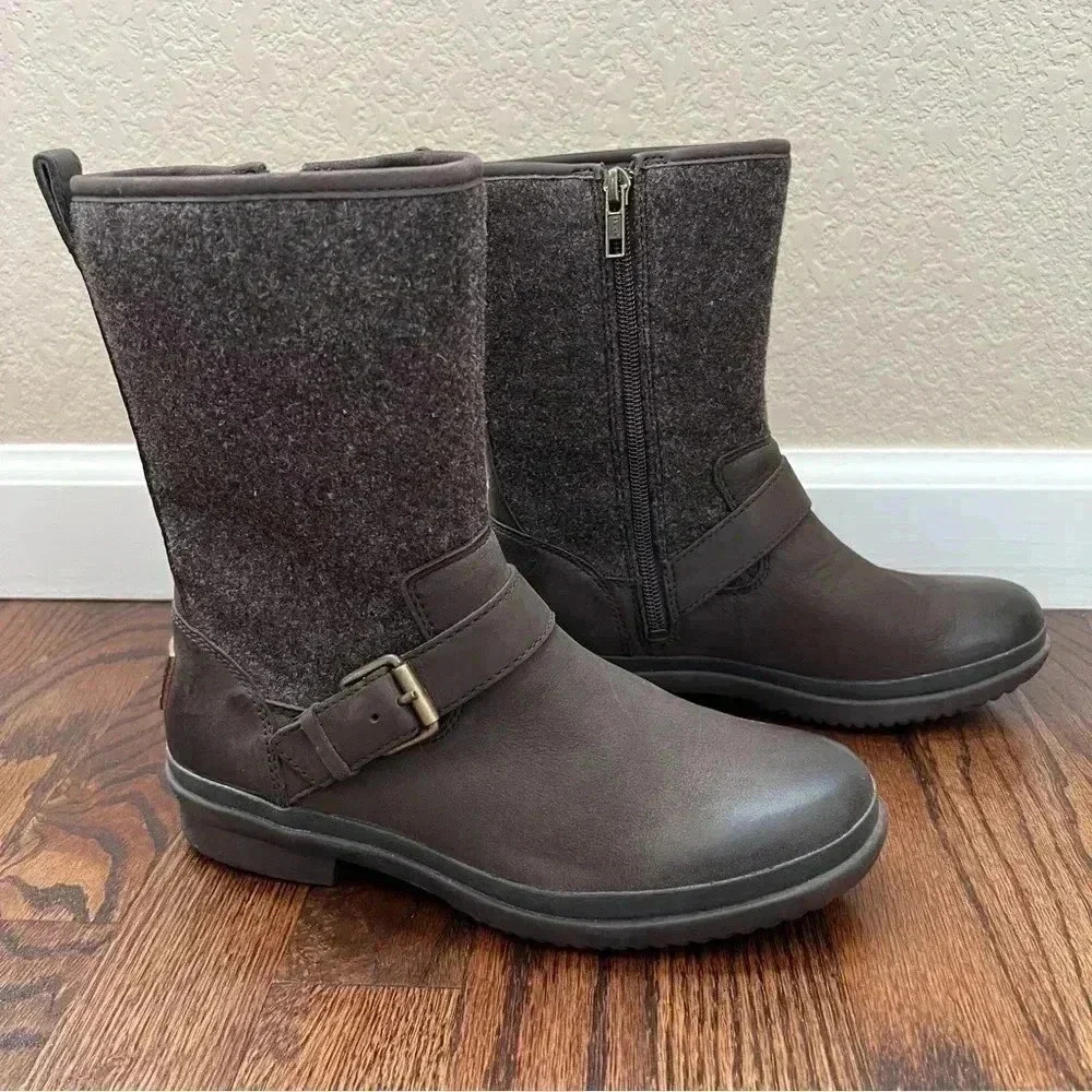 UGG Australia Robbie Women’s Size 6 Brown Leather Wool 1016377 Zipper Waterproof